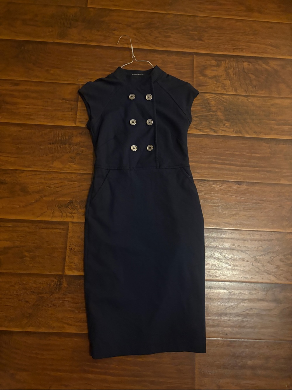 Banana Republic Navy Double-Breasted Cap Sleeve Midi Dress